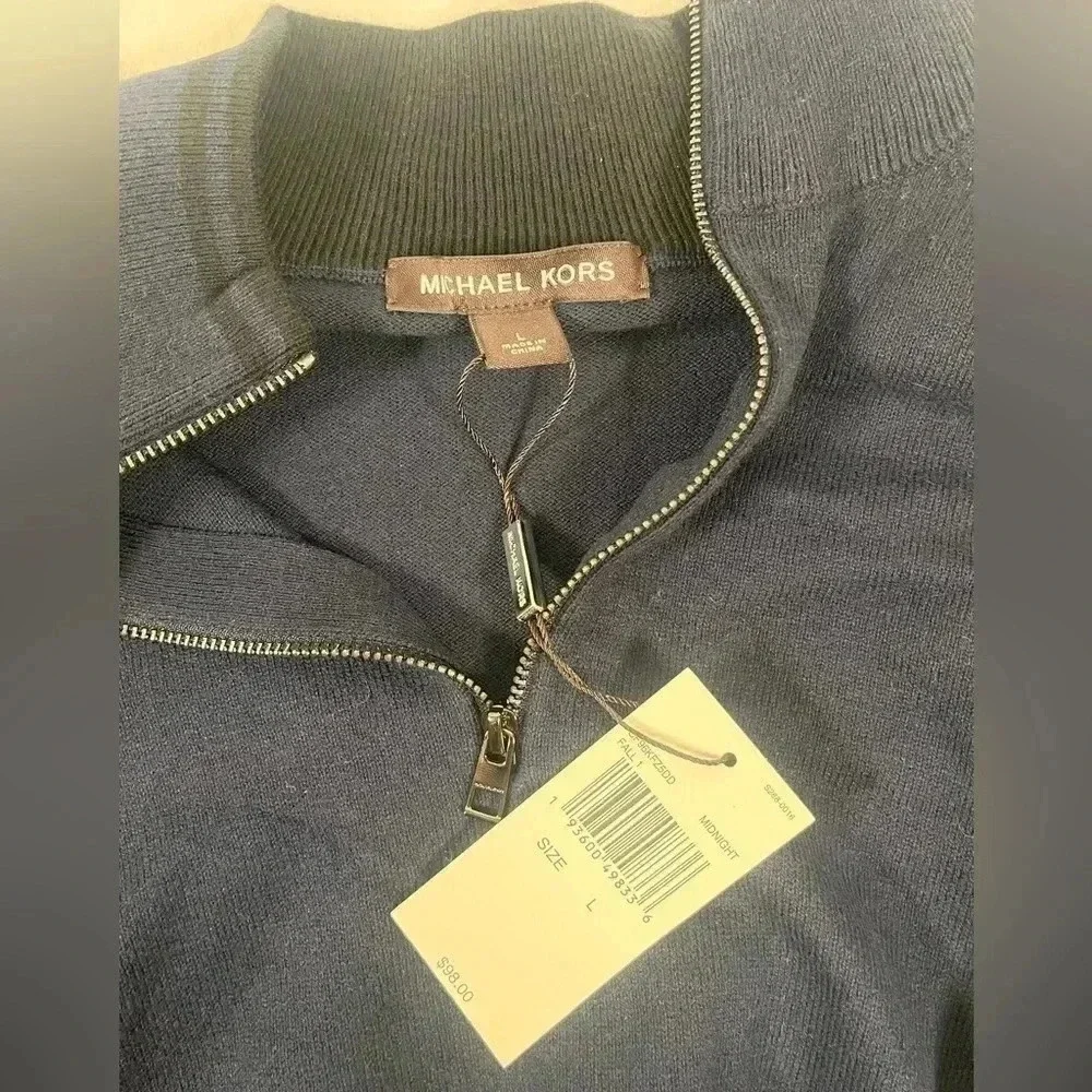 Michael Kors Men's 1/4 Zip Pullover Sweater Tipped Mock-Neck